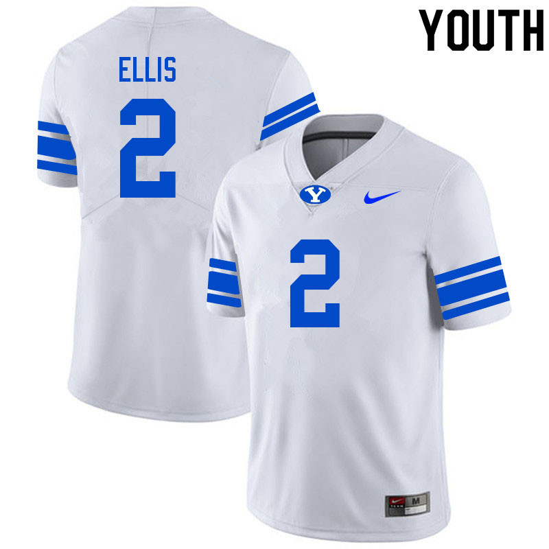 Youth #2 Keenan Ellis BYU Cougars College Football Jerseys Sale-White